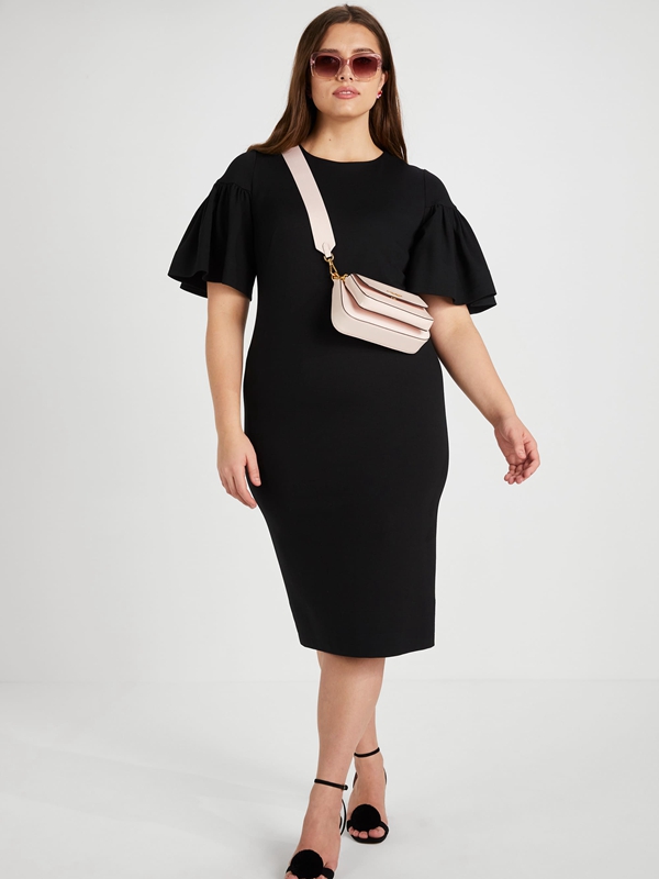 Black Kate Spade Flounce Sleeve Ponte Women's Dress | 95648-NJSU