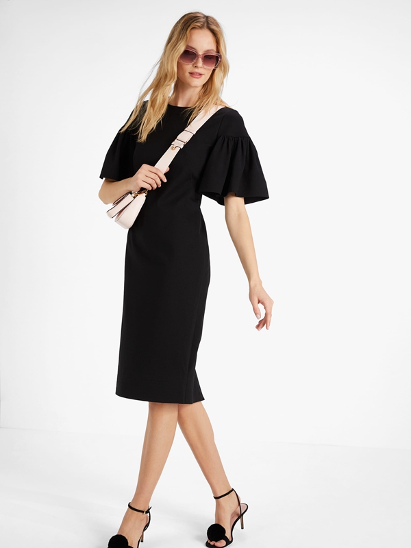 Black Kate Spade Flounce Sleeve Ponte Women\'s Dress | 95648-NJSU