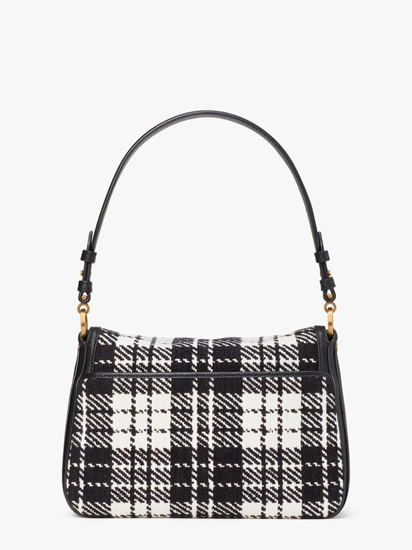 Black Kate Spade Hudson Posh Plaid Jacquard Medium Convertible Flap Women's Shoulder Bags | 03418-HNBY