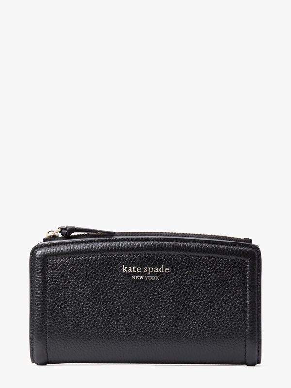 Black Kate Spade Knott Pebbled Leather Zip Slim Women\'s Wallets | 56130-CBUG