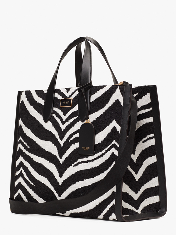 Black Kate Spade Manhattan Bold Zebra Boucle Jacquard Large Women's Tote Bags | 27034-BFEX