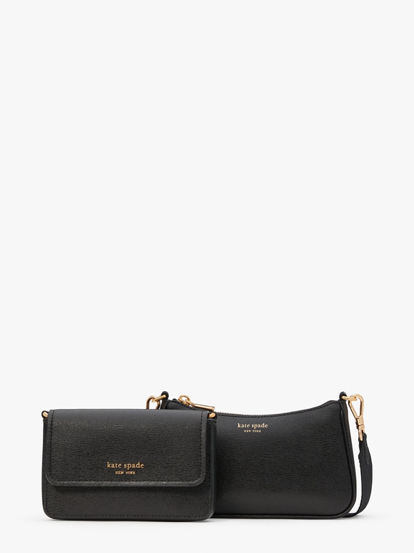 Black Kate Spade Morgan Saffiano Leather Double Up Women's Crossbody Bags | 36487-RXUO