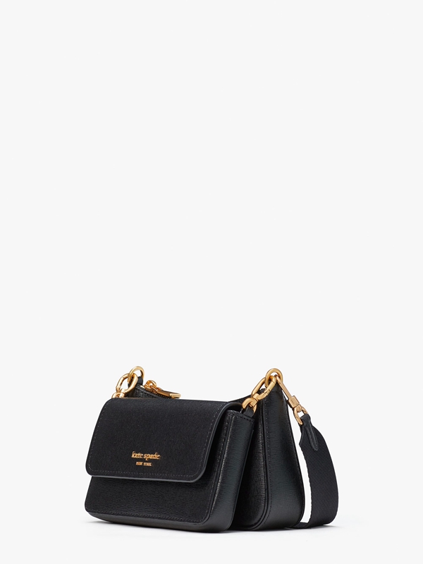 Black Kate Spade Morgan Saffiano Leather Double Up Women's Crossbody Bags | 36487-RXUO