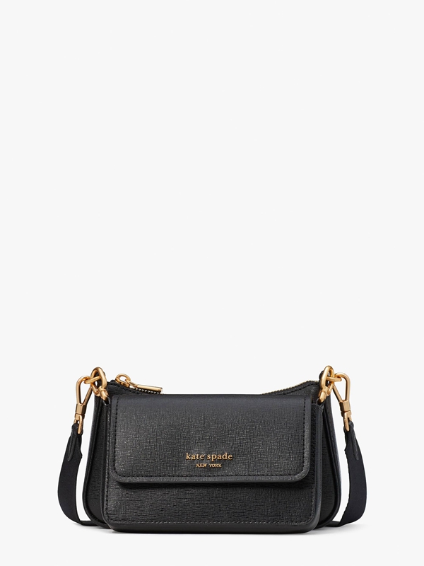 Black Kate Spade Morgan Saffiano Leather Double Up Women\'s Crossbody Bags | 36487-RXUO