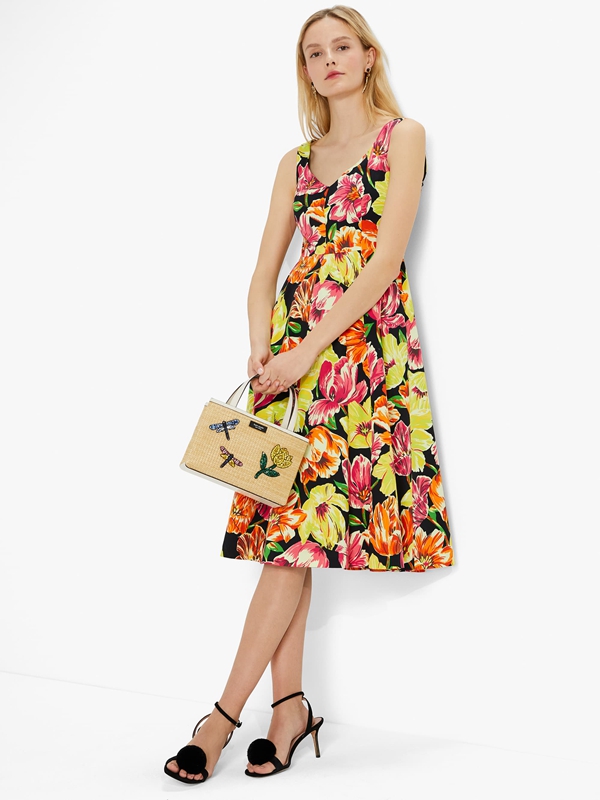 Black Kate Spade Painted Tulips Grace Women's Dress | 89071-LHUX