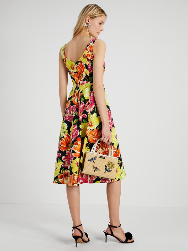 Black Kate Spade Painted Tulips Grace Women's Dress | 89071-LHUX