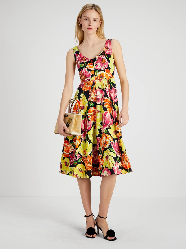 Black Kate Spade Painted Tulips Grace Women\'s Dress | 89071-LHUX