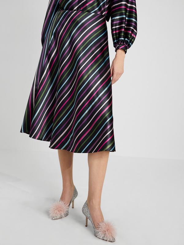 Black Kate Spade Party Stripe Midi Women's Skirts | 02571-ZYQI