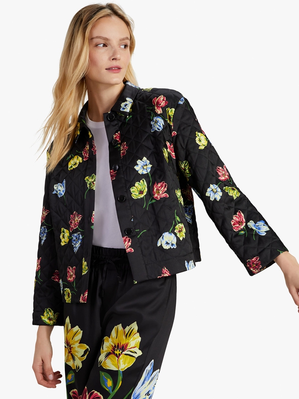 Black Kate Spade Quilted Placed Floral Women's Jackets | 65493-CSDN