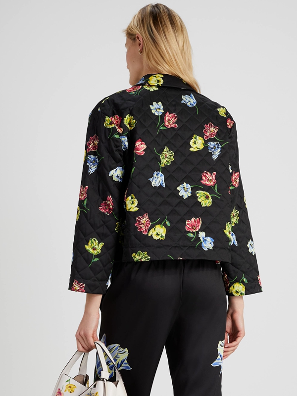 Black Kate Spade Quilted Placed Floral Women's Jackets | 65493-CSDN