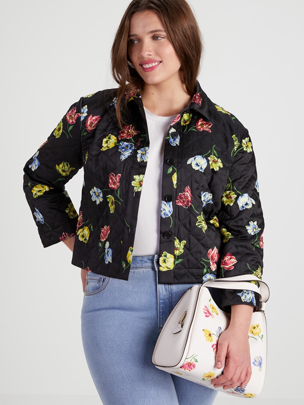 Black Kate Spade Quilted Placed Floral Women's Jackets | 65493-CSDN