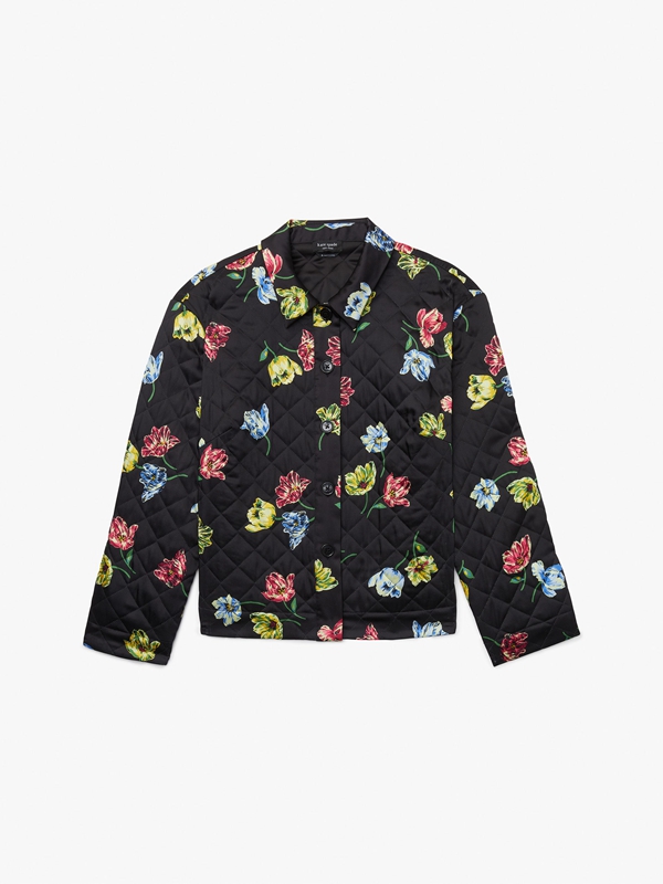 Black Kate Spade Quilted Placed Floral Women's Jackets | 65493-CSDN