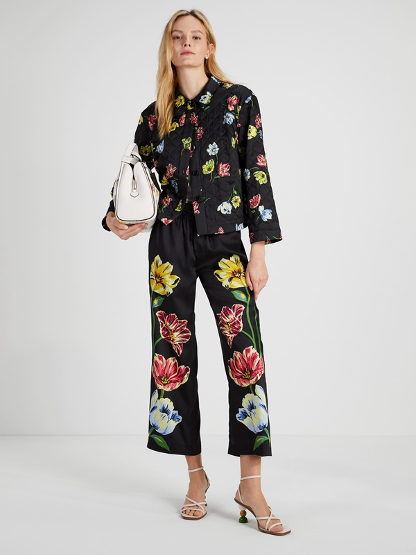 Black Kate Spade Quilted Placed Floral Women\'s Jackets | 65493-CSDN