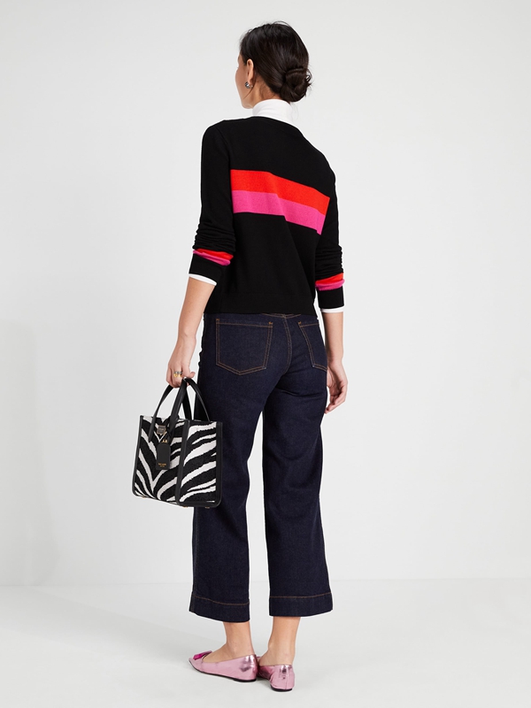 Black Kate Spade Racing Stripes Aprés Women's Sweaterss | 10238-WMNX