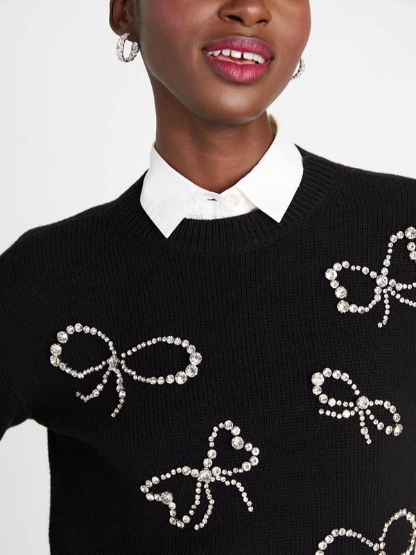 Black Kate Spade Rhinestone Bow Toss Women's Sweaters | 60513-KGCQ