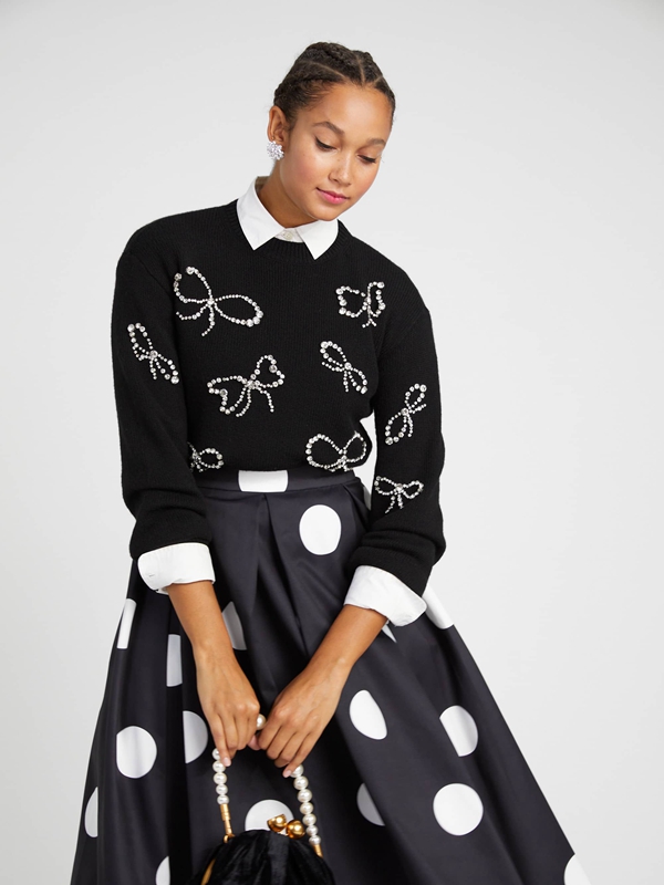 Black Kate Spade Rhinestone Bow Toss Women's Sweaters | 60513-KGCQ