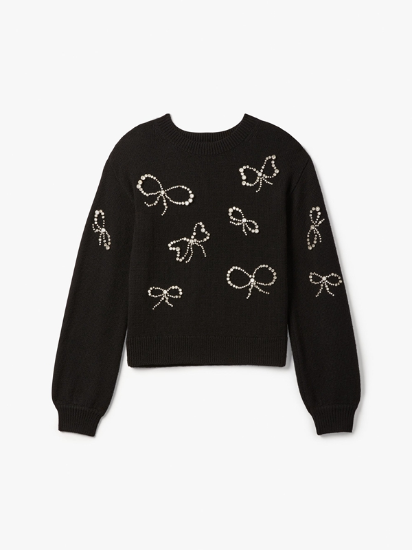 Black Kate Spade Rhinestone Bow Toss Women's Sweaters | 60513-KGCQ