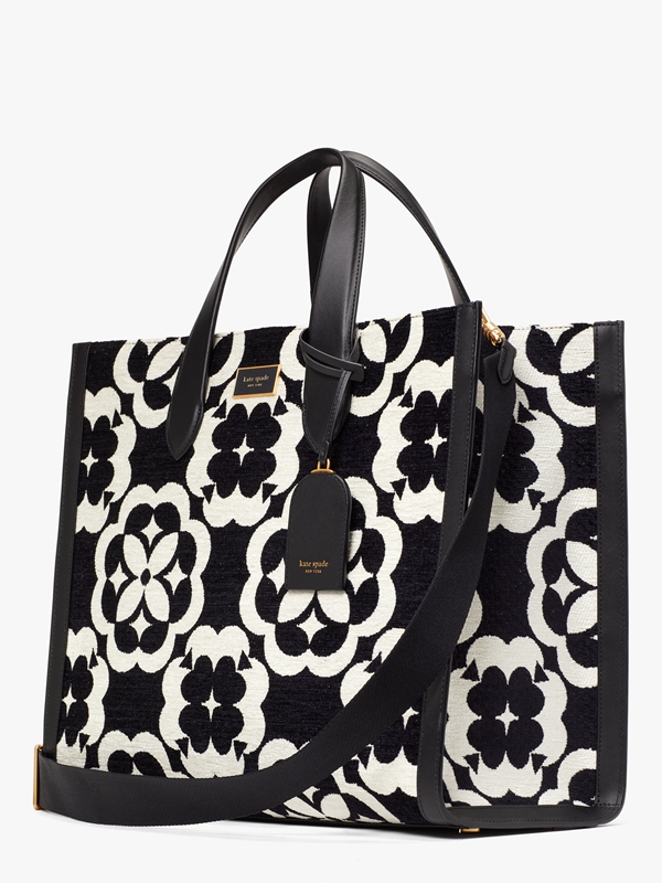 Black Kate Spade Spade Flower Monogram Manhattan Chenille Large Women's Tote Bags | 50379-XAHT