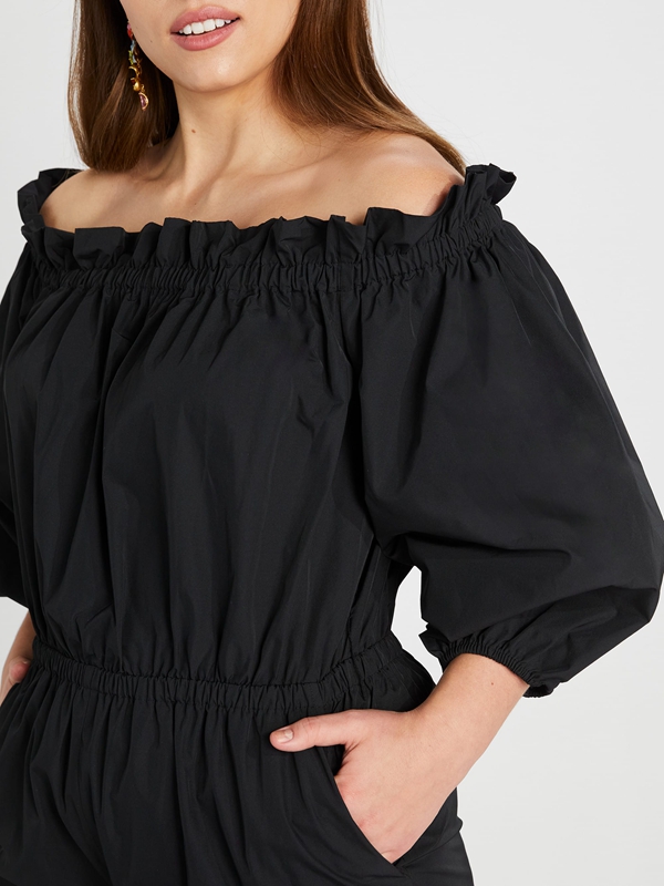 Black Kate Spade Taffeta Off-The-Shoulder Women's Jumpsuit | 61258-SZRM