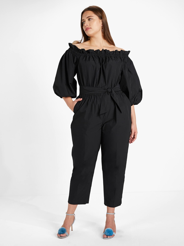 Black Kate Spade Taffeta Off-The-Shoulder Women's Jumpsuit | 61258-SZRM