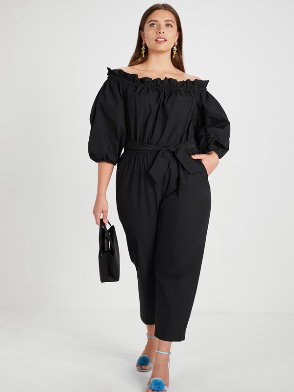 Black Kate Spade Taffeta Off-The-Shoulder Women's Jumpsuit | 61258-SZRM