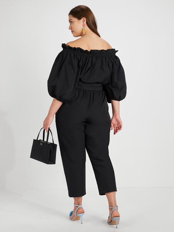 Black Kate Spade Taffeta Off-The-Shoulder Women's Jumpsuit | 61258-SZRM