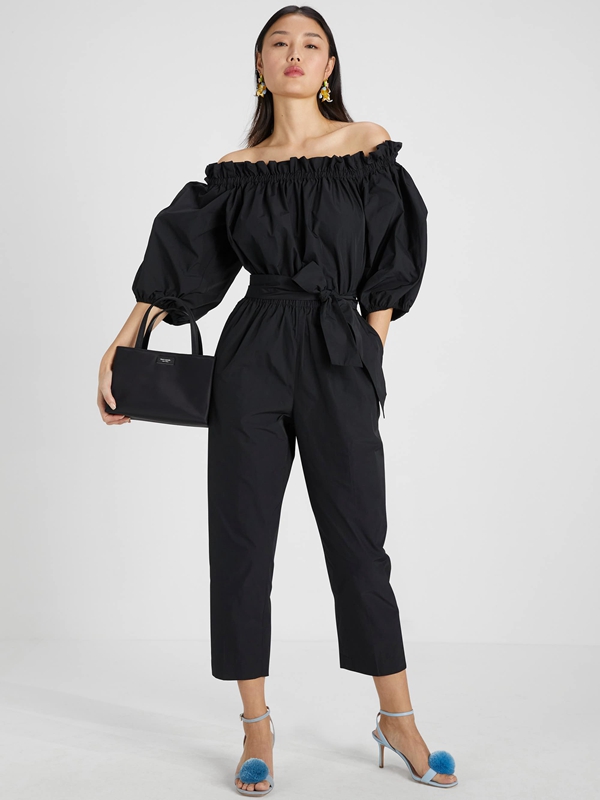 Black Kate Spade Taffeta Off-The-Shoulder Women's Jumpsuit | 61258-SZRM