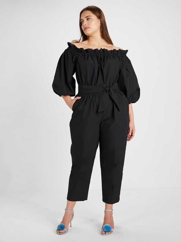 Black Kate Spade Taffeta Off-The-Shoulder Women\'s Jumpsuit | 61258-SZRM