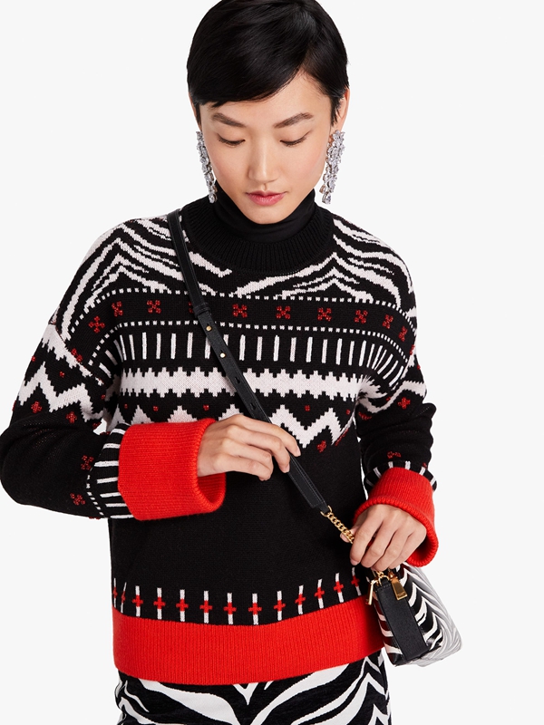 Black Kate Spade Zebra Fair Isle Women's Sweaterss | 71854-XZEM