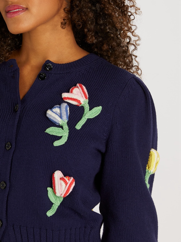 Blue Kate Spade Crochet Flower Cardigan Women's Knitwear | 57260-VNOI