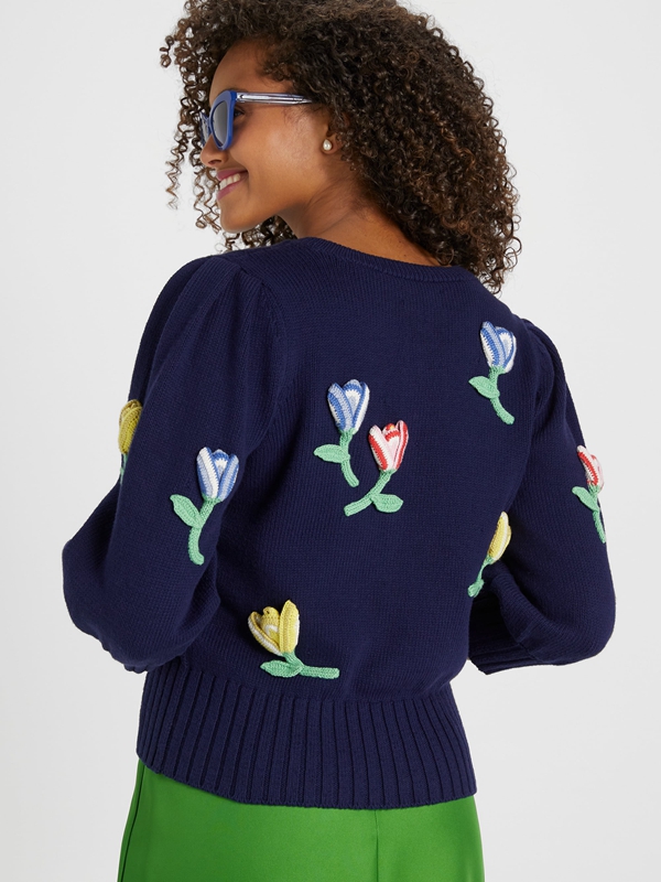 Blue Kate Spade Crochet Flower Cardigan Women's Knitwear | 57260-VNOI