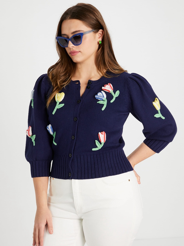 Blue Kate Spade Crochet Flower Cardigan Women's Knitwear | 57260-VNOI