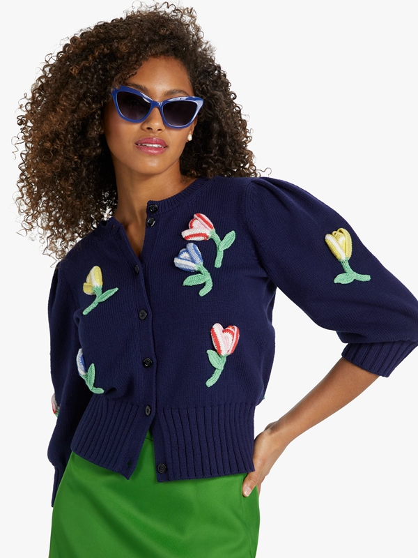 Blue Kate Spade Crochet Flower Cardigan Women\'s Knitwear | 57260-VNOI