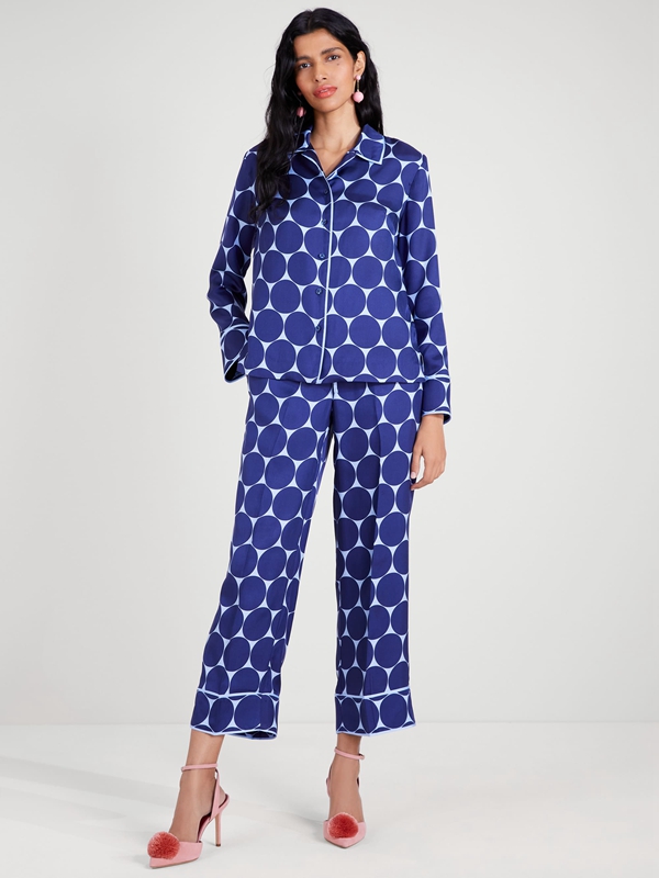 Blue Kate Spade Deborah Dot Silk Twill Women's Tops | 81495-HXKW