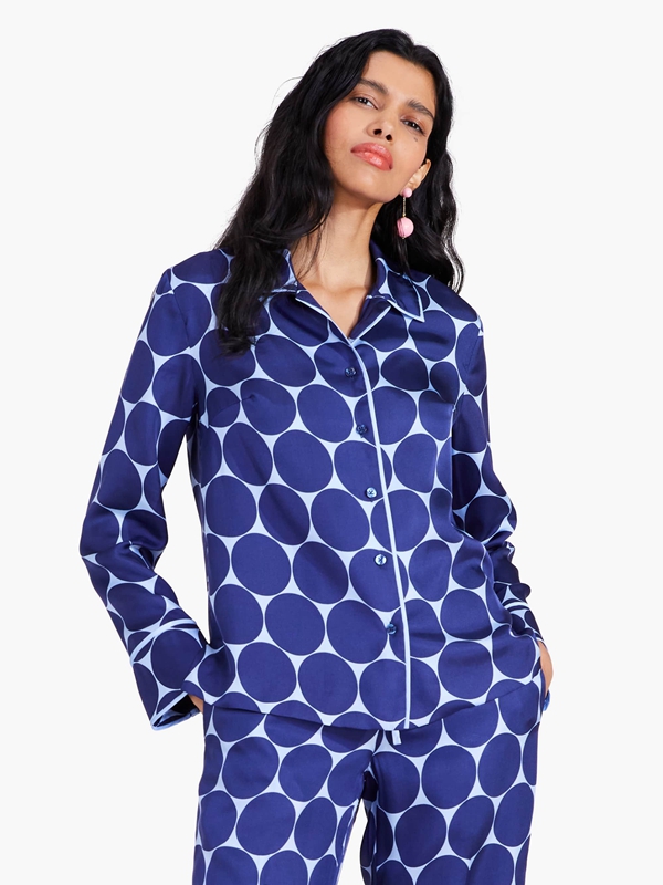 Blue Kate Spade Deborah Dot Silk Twill Women\'s Tops | 81495-HXKW