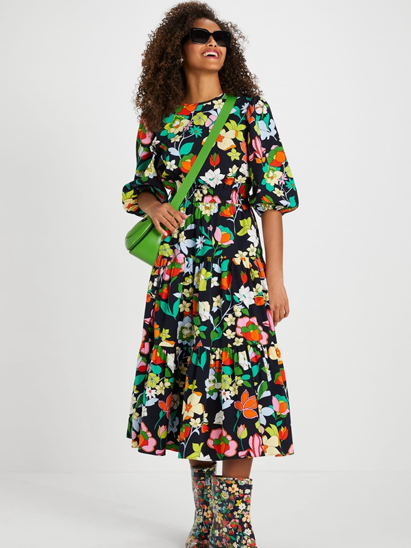 Blue Kate Spade Flower Bed Lawn Women's Dress | 75913-MAHY