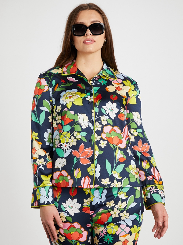 Blue Kate Spade Flower Bed Twill Women's Shirts | 14680-ZRLT