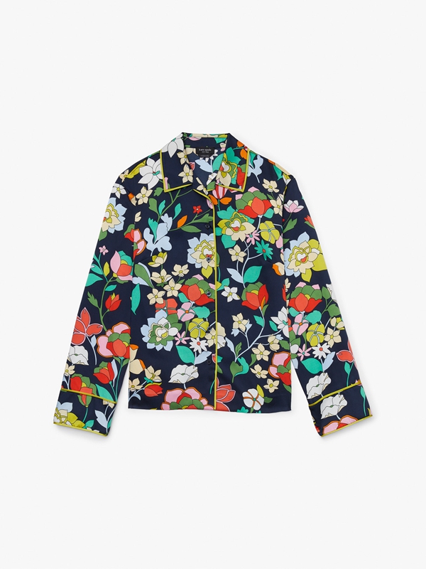 Blue Kate Spade Flower Bed Twill Women's Shirts | 14680-ZRLT