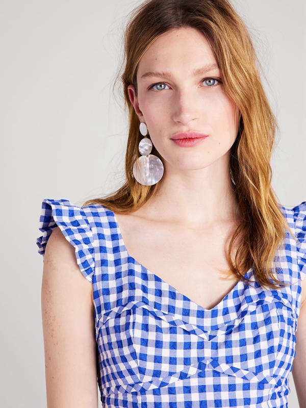 Blue Kate Spade Gingham Tiered Women's Dress | 91568-AKNI