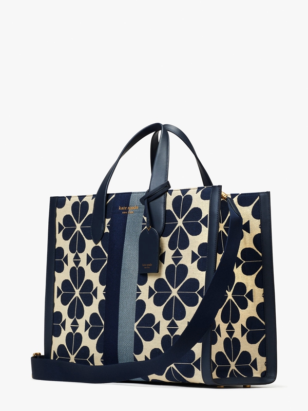 Blue Kate Spade Oversized Spade Flower Jacquard Stripe Manhattan Large Women's Tote Bags | 49852-BVED