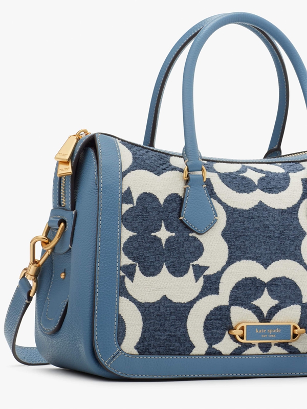 Blue Kate Spade Spade Flower Monogram Gramercy Chenille Medium Women's Satchel Bags | 74693-CGKX