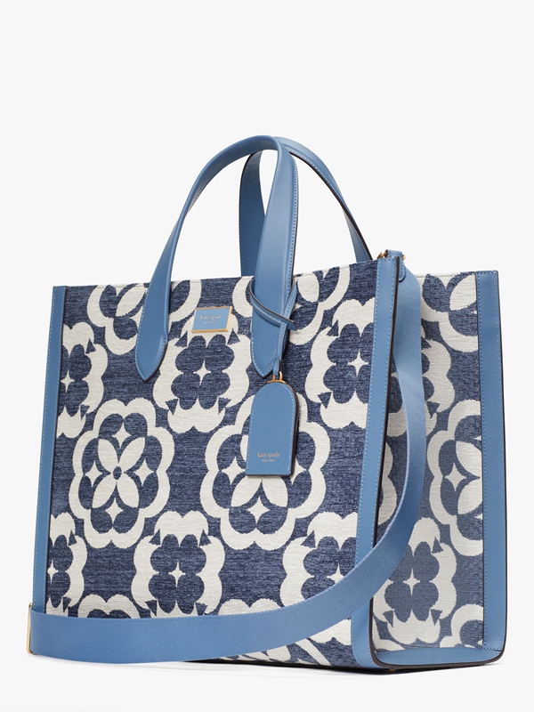 Blue Kate Spade Spade Flower Monogram Manhattan Chenille Large Women's Tote Bags | 14273-ZOWX