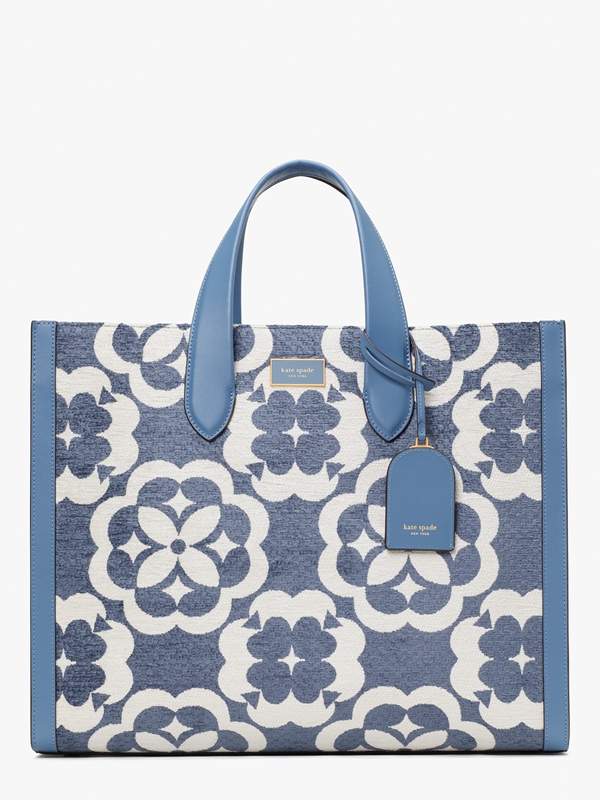 Blue Kate Spade Spade Flower Monogram Manhattan Chenille Large Women\'s Tote Bags | 14273-ZOWX