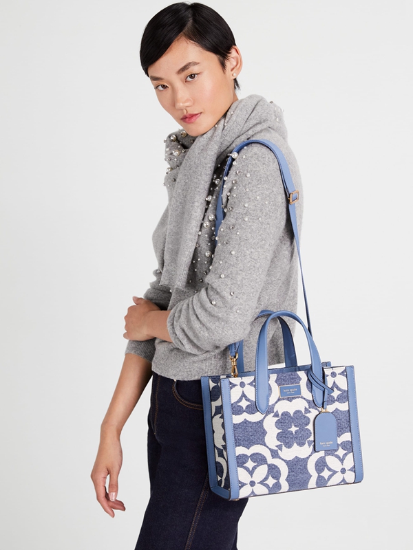 Blue Kate Spade Spade Flower Monogram Manhattan Chenille Small Women's Tote Bags | 25846-CIFM