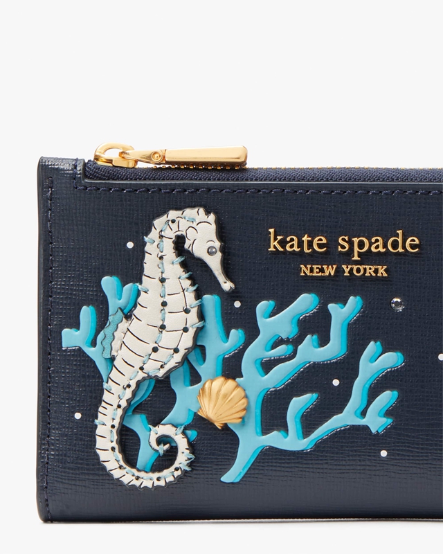 Blue Kate Spade What The Shell Embellished Small Slim Bifold Women's Wallets | 28356-HRFO