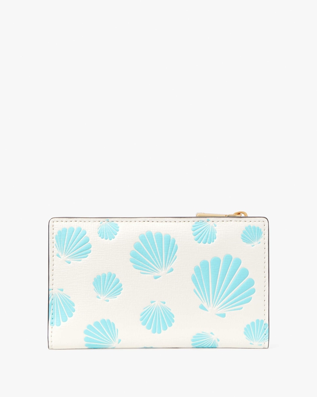 Cream / Blue Kate Spade Morgan Seashell Embossed Small Slim Bifold Women's Wallets | 92318-RSAX