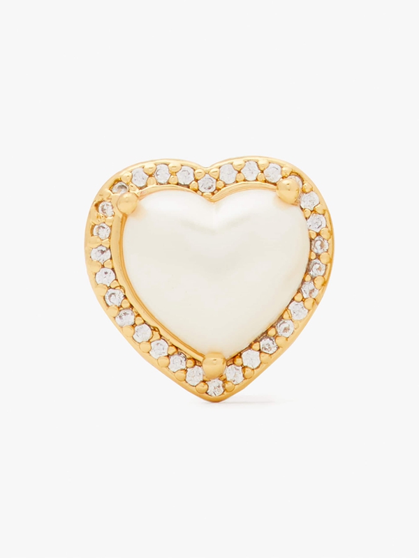 Cream / Gold Kate Spade My Love Pavé Heart Studs Women's EarRings | 75340-YJSV