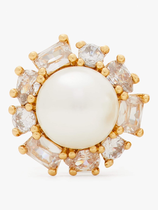 Cream / Gold Kate Spade Pearl Halo Studs Women's EarRings | 17835-ERSJ