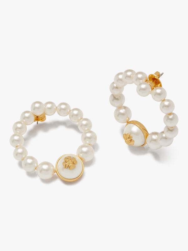 Cream / Gold Kate Spade Pearls On Pearls Hoops Women\'s EarRings | 14267-UEON