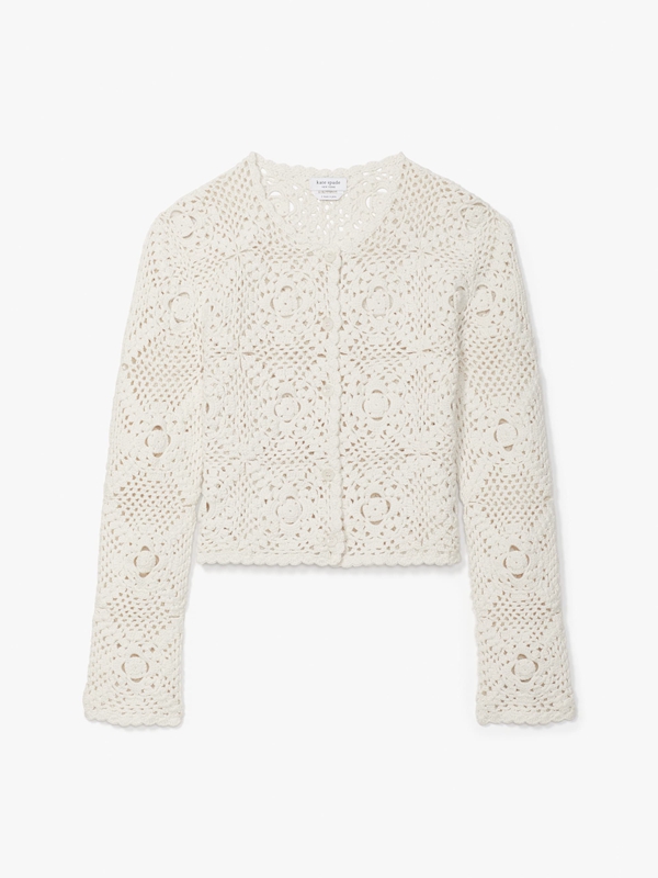 Cream Kate Spade Crochet Crewneck Cardigan Women's Knitwear | 20493-CGFK